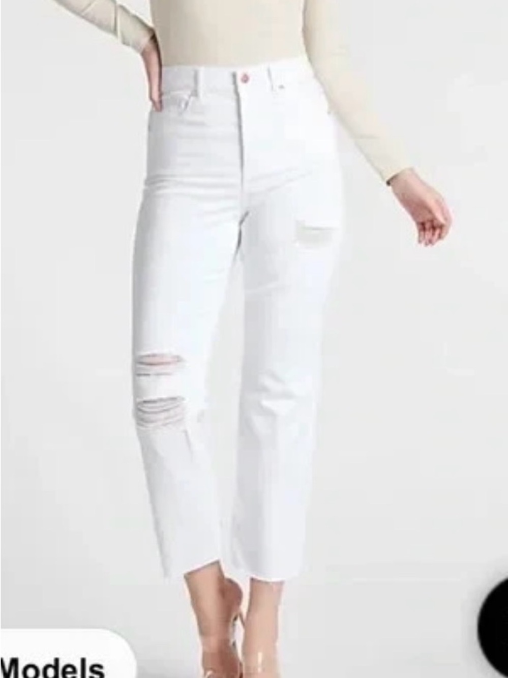 New Express Womens White High Rise Straight Ankle Jeans Distressed sz 0